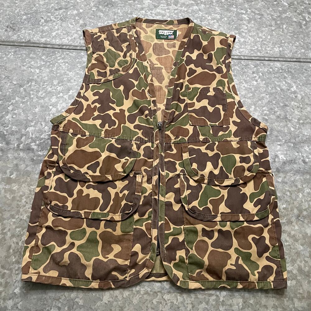Vintage SafTbak Camo Vest Mens Medium USA Utility Outdoor Hunting Military
